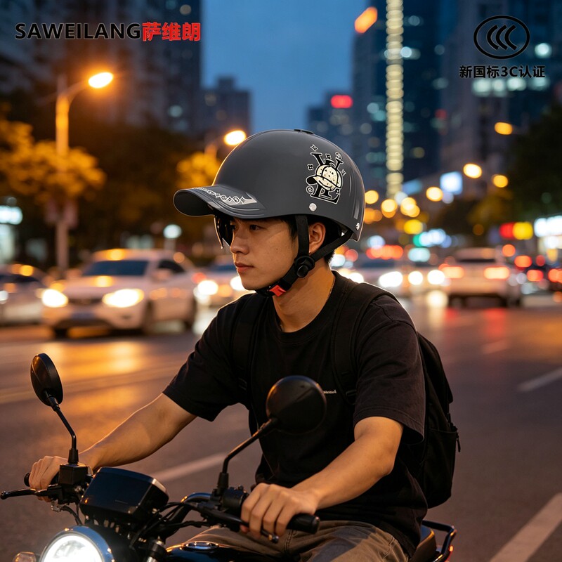 Peaked cap helmet with extended brim for sun protection and breathability