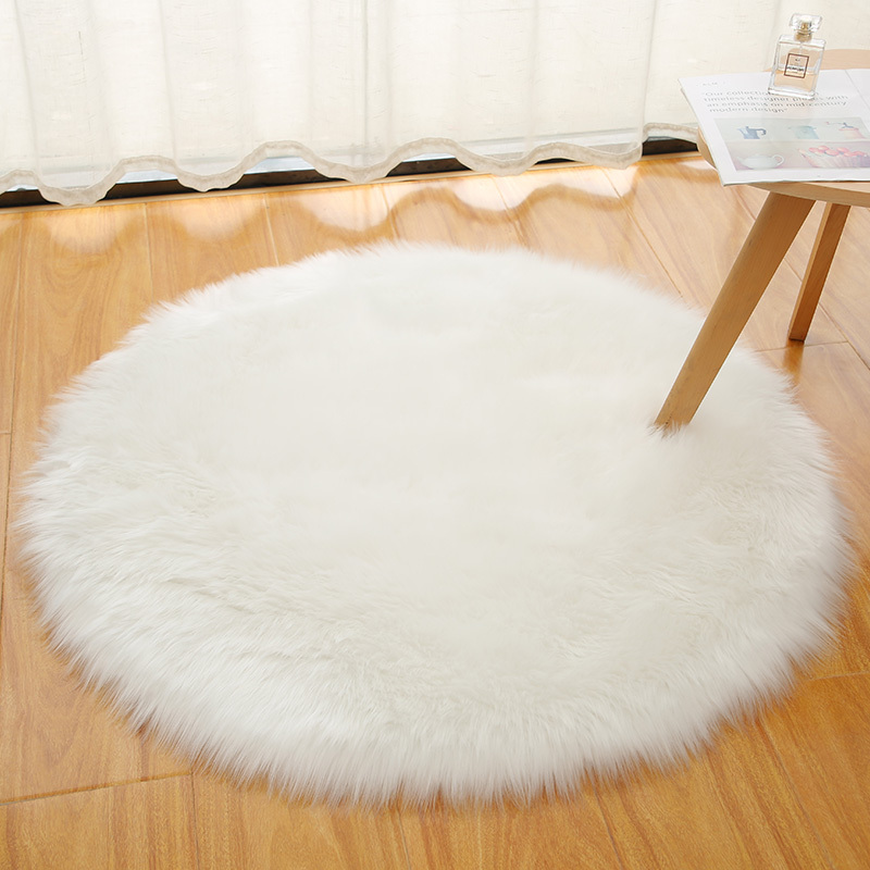 White Plush Round Carpet Living Room Floor Mat Bedroom Bedside Dressing Table Carpet Computer Chair Imitation Wool Blanket