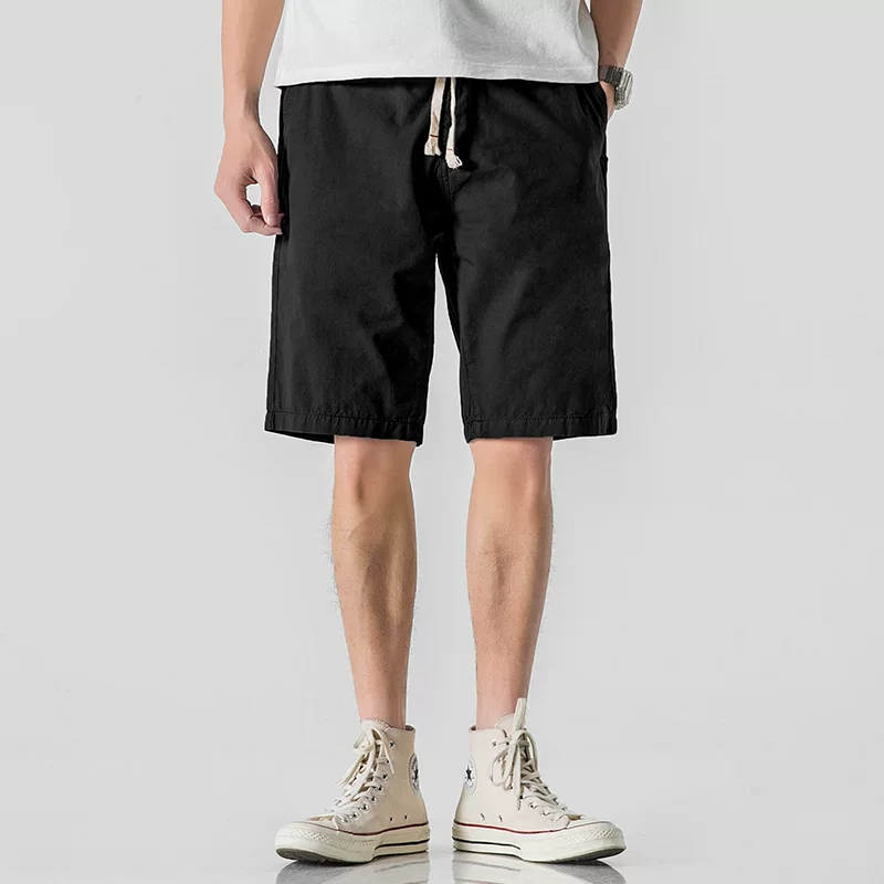 Orange solid cotton shorts, sports trousers, drawstring, oversize