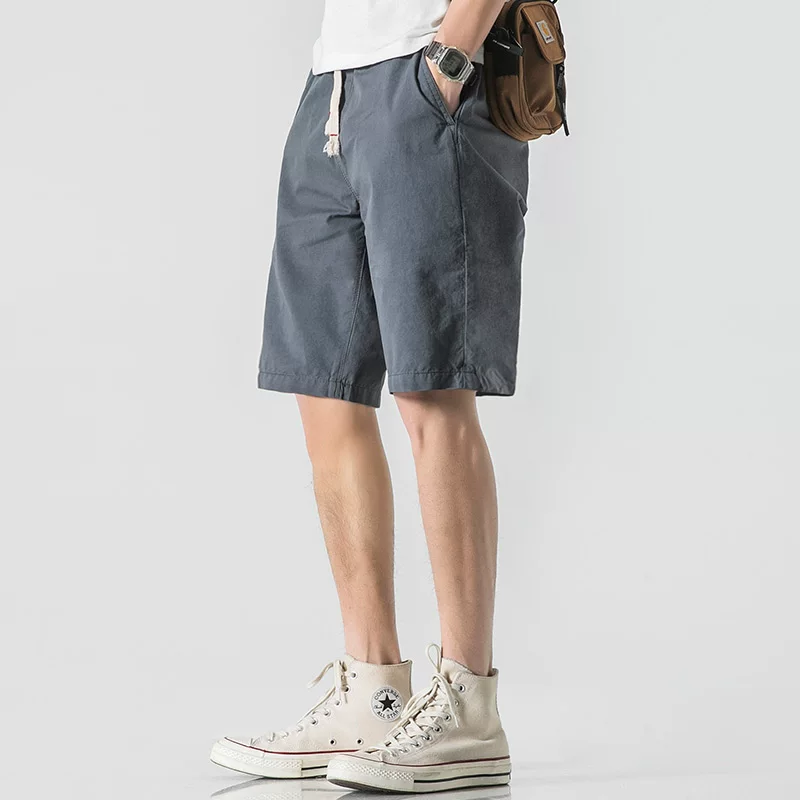 Orange solid cotton shorts, sports trousers, drawstring, oversize
