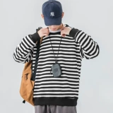 Демисезонная толстовка, утепленный японский ретро приятный телу лонгслив, оверсайз, круглый воротник