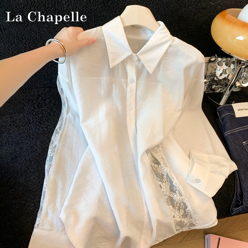 La Chapelle White Lace Splicing Long-Sleeved Shirt for Women 2026 New Summer Loose Sun Protection Jacket Top