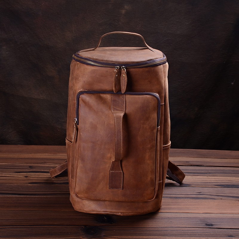 Original Genuine Leather Men's Bag Retro Multifunction Large Capacity Double Shoulder Bag Crazy Mapleather Luggage Travel Bag Men's Bag