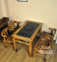 Solid wood fondue tables and chairs marble square cabinet fondue tables and chairs cooker liquefied petroleum gas (LPG) si fang zhuo hot pot table
