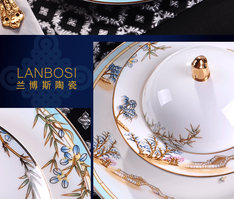 Bộ đồ ăn Tây Hồ Tây của khách sạn Trung Quốc Mới Khách sạn gốm Sable Nhà hàng khách sạn Nhà bếp Tấm cơm Bát trà Chén nước sốt xương sứ - Đồ ăn tối dĩa ăn