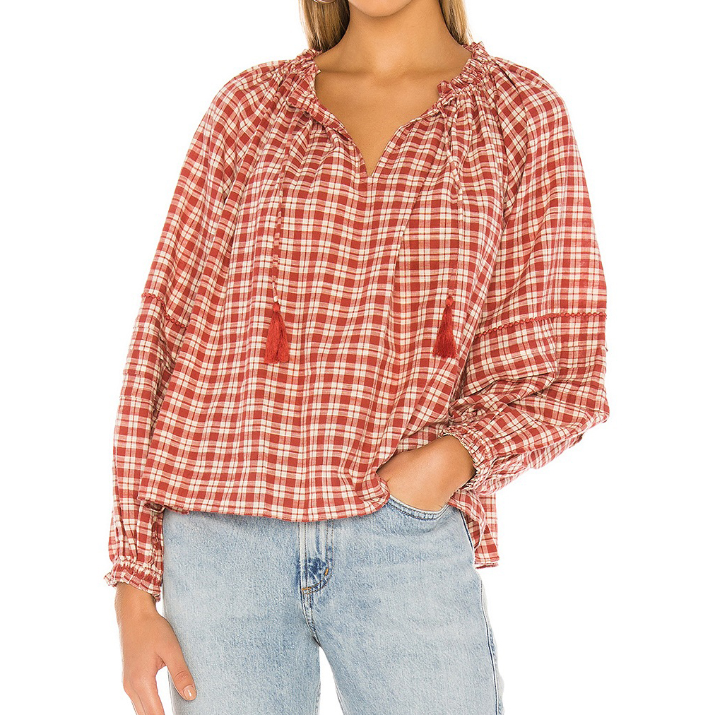 Spot 5 discount USA The Great retro plaid drawing rope hooded blouse