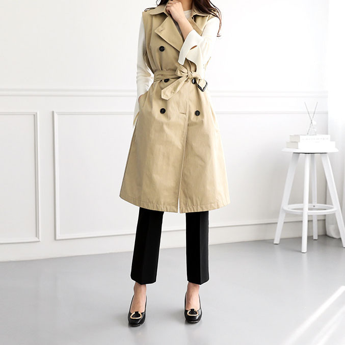 2026 Women's Trench Coat, Mid-Length, British Style, Casual, Plus Size, Belted, Korean Style, New Spring and Autumn Sleeveless Vest