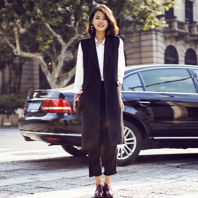 2022 Spring and autumn new Korean version of the long version of the Western suit Marclamping female Kan Shoulders Single Row of Thin Western Suit Collar Original