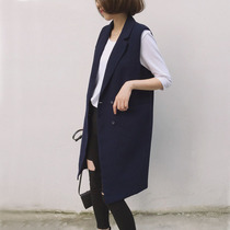 2021 Spring and Autumn long horse clip Korean version of womens black slim vest suit big size vest coat women
