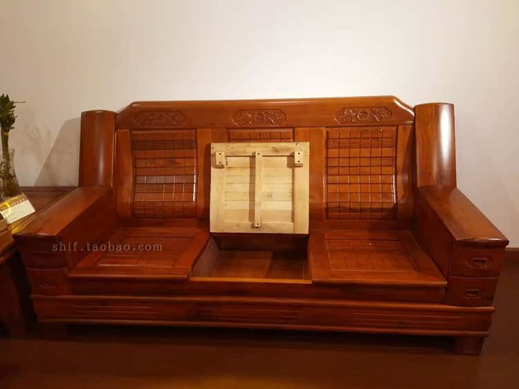 Sofa Dafuhao, sofa gỗ rắn long não, gỗ nguyên chất, chất lượng kim cương, ba bàn cà phê lớn, gỗ thủ công tinh khiết - Ghế sô pha sofa gỗ sồi hiện đại