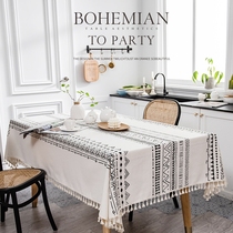 Waterproof and greaseproof free Bohemian Ins Wind square table cloth Advanced sensation photo white light and luxurious table cloth