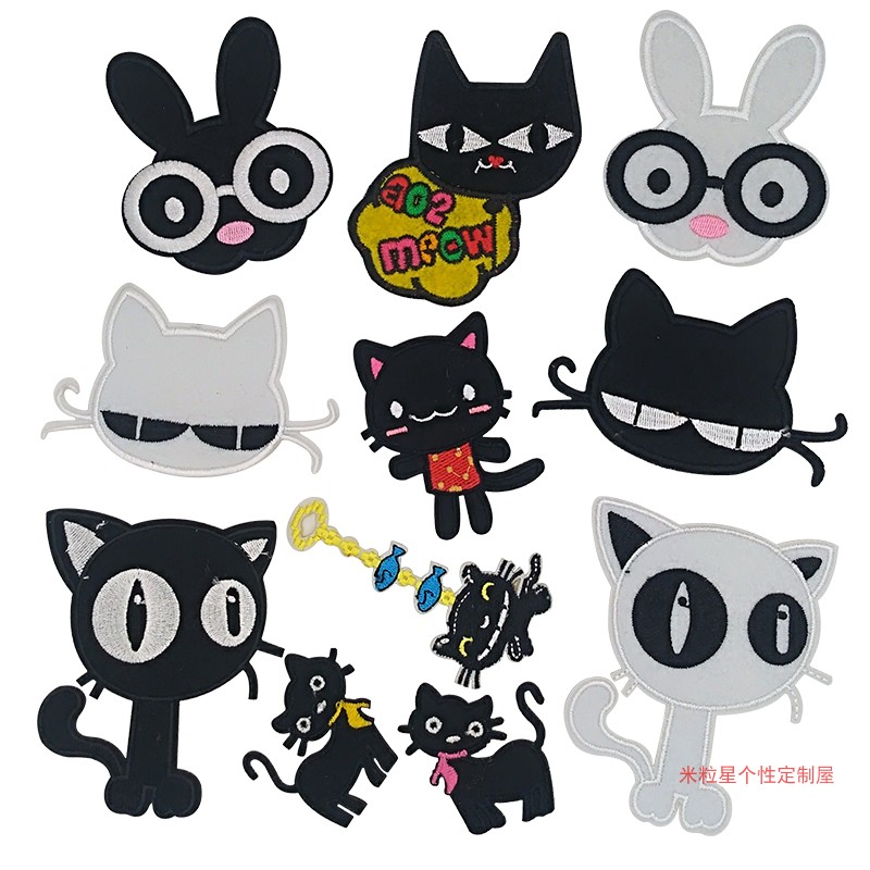 Embroidery patches DIY personality hand ironing cute kitten cloth stickers clothes pants jacket bag decoration stickers