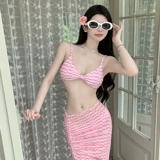Небольшой розовый купальник, сексуальный комплект, топ с чашечками, 3 предмета, по фигуре