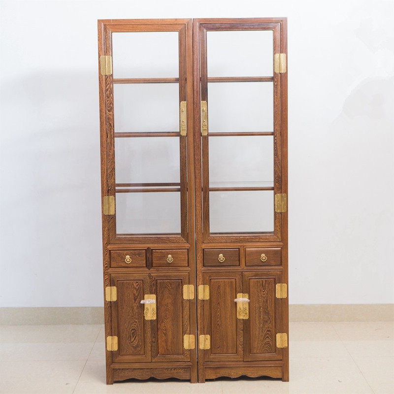 Mahogany furniture chicken wing wood living room Chinese style solid wood glass display cabinet log display cabinet porch wine rack - Taobao