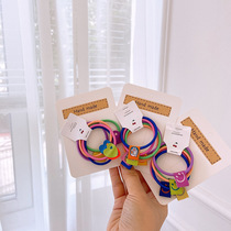 New Korean version of hair ornaments childrens fluorescent color cartoon characters Smiley face peach heart hair circle Little girl hair rope 5 sets
