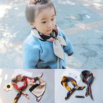 Childrens scarf square towel Spring and Autumn thin floral baby scarf decoration male and female children baby small scarf leather buckle