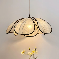 French-Style Cream-Colored Pendant Light with a Vintage, Minimalist Japanese Zen Aesthetic for Dining Room, Bar Counter, Bedroom, and Artistic High-End Petal Lamp