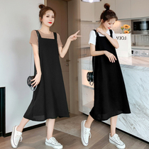 Radiation-proof maternity wear summer clothes womens bellyband suspenders work wear mid-length dress two-piece set