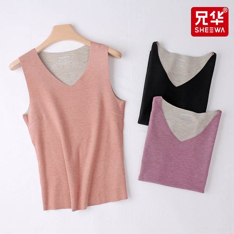 Brotherless silk warm vest lady V neckline body wool plus suede thick heat fiber underwear