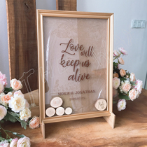 Wedding wood chip sign-in love signature book solid wood photo frame creative sign-in this golden forest tree stump wood chip