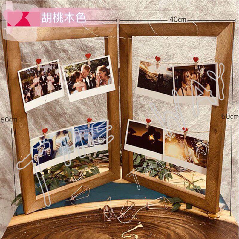 ins wind hemp rope clip photo frame of solid wood photo wall desk composition handmade creative sensual wedding pendulum piece