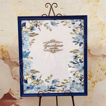 Wedding wood chip sign-in love signature book solid wood photo frame creative blue flower sign-in book