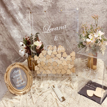 Fully transparent signature wedding ceremony birthday annual meeting fingerprint arrangement props love sign-in wood chip creativity
