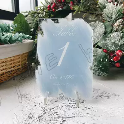 Wedding banquet transparent acrylic table card sky blue UV printing festival supplies gifts personalized custom design