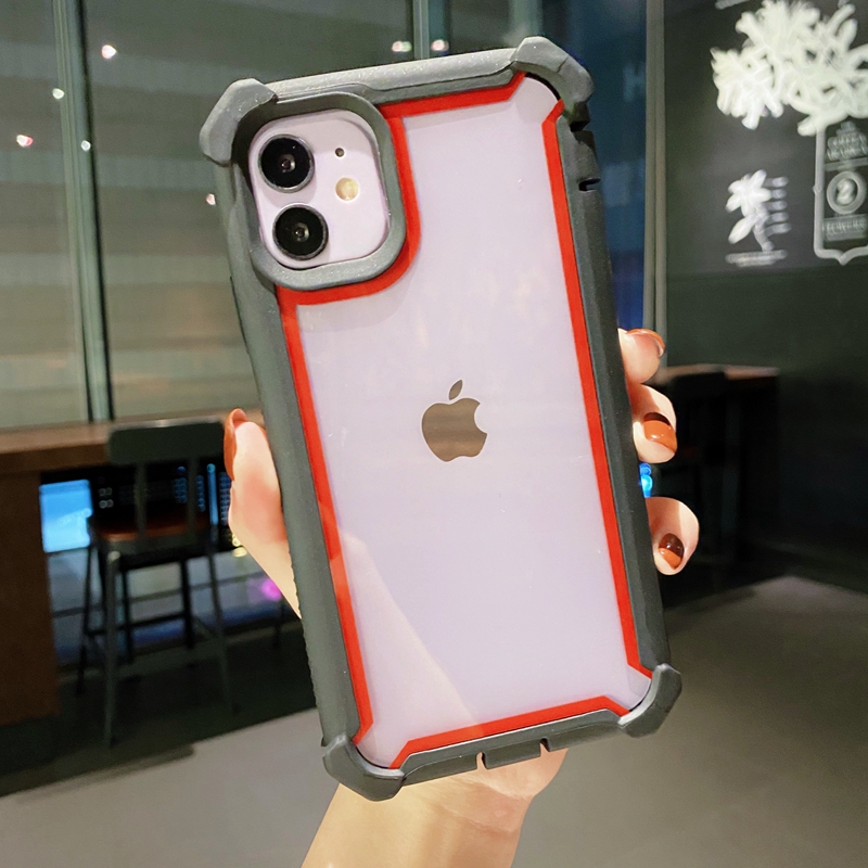 Apple 7 Plus / 8 Plus & Black Edge Red Frame Transparentprotect screen Apple x Mobile phone shell xsmax Baobian gasbag Fall prevention xr thickening Screen protection iPhone7 transparent 8 plus Full edging se frame two-in-one xmax With dust plug xmas Shell