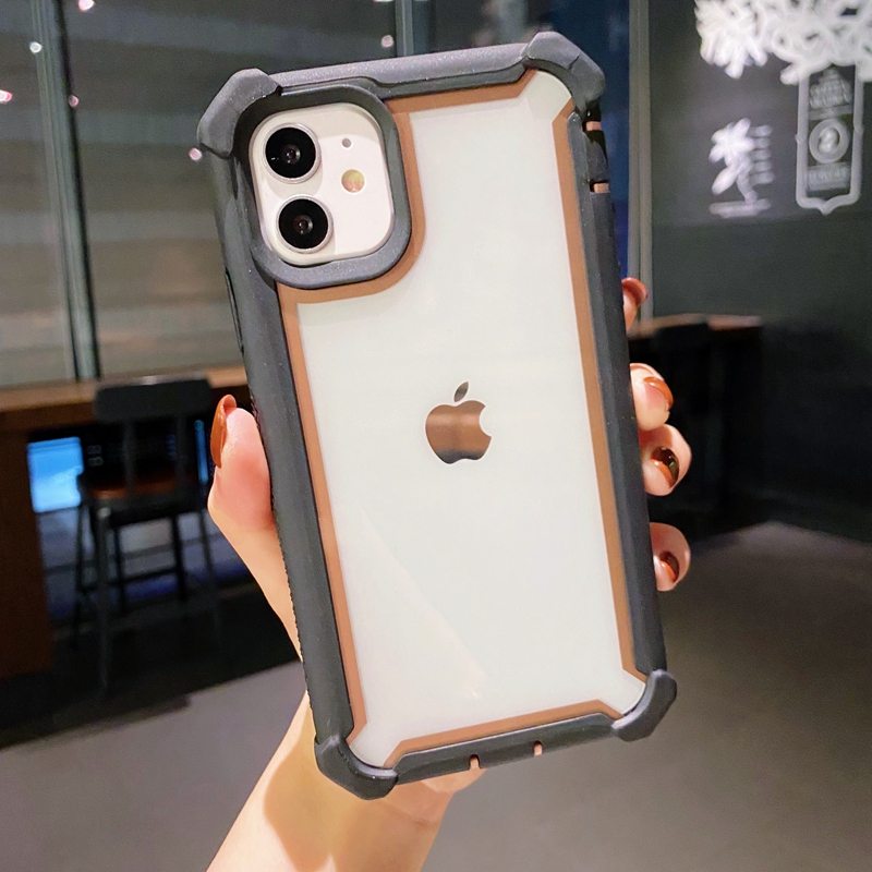 Apple 7 / 8 / Se2 & Black Edge Brown Frame Transparentprotect screen Apple x Mobile phone shell xsmax Baobian gasbag Fall prevention xr thickening Screen protection iPhone7 transparent 8 plus Full edging se frame two-in-one xmax With dust plug xmas Shell