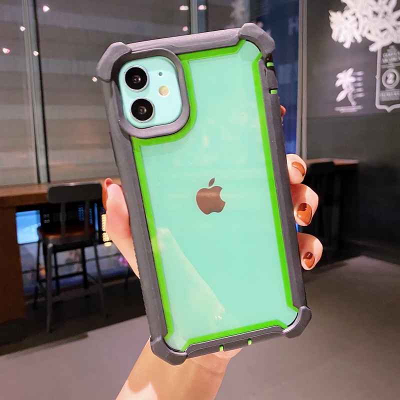 Apple 7 Plus / 8 Plus & Black Edge Green Frame Transparentprotect screen Apple x Mobile phone shell xsmax Baobian gasbag Fall prevention xr thickening Screen protection iPhone7 transparent 8 plus Full edging se frame two-in-one xmax With dust plug xmas Shell