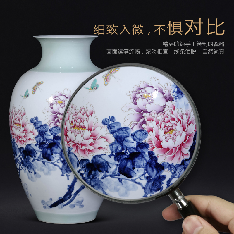 Jingdezhen ceramics master hand made peony vases, Chinese style living room TV cabinet porch is decorated furnishing articles