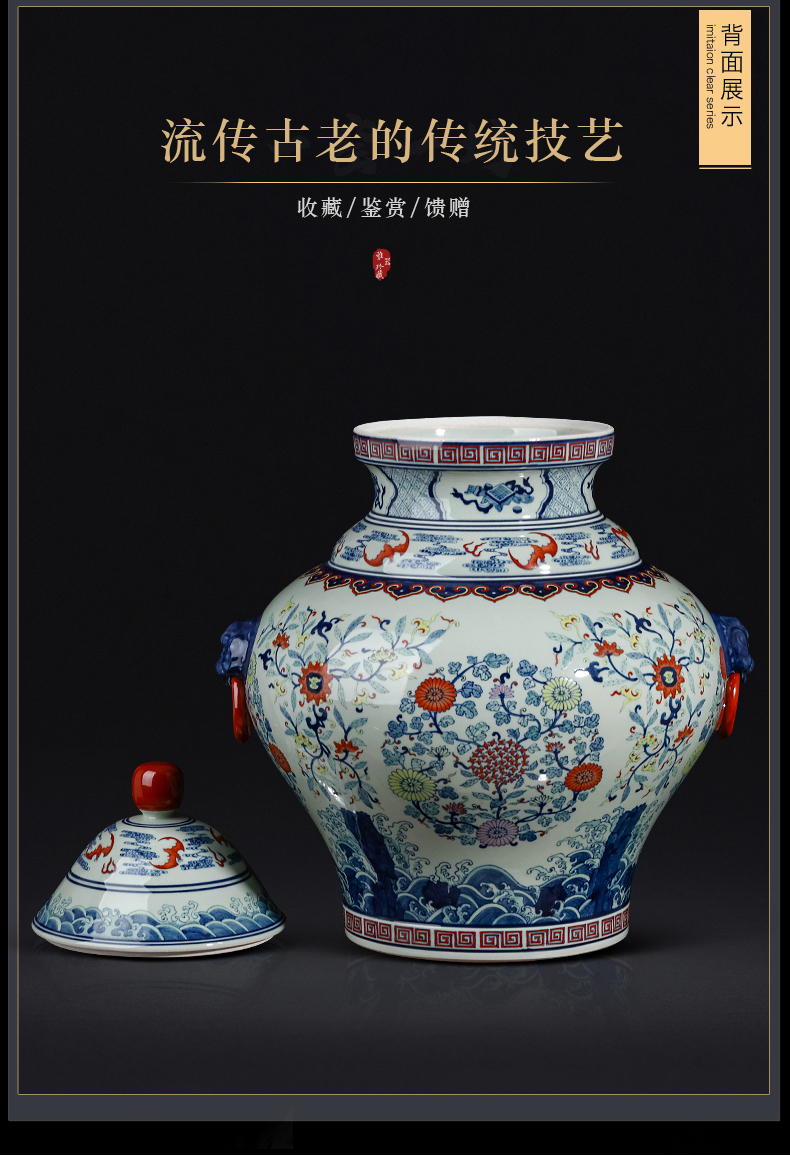 Jingdezhen blue and white color bucket storage tank is Chinese style antique hand - made ceramics sitting room porch rich ancient frame decorative furnishing articles