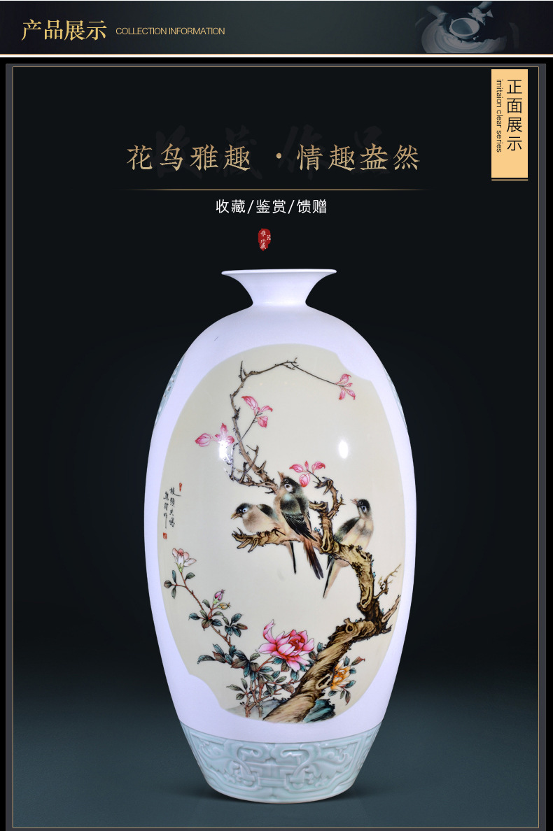 Jingdezhen ceramics Xiong Jian hand - made powder enamel vase Chinese style living room TV cabinet decorative furnishing articles arranging flowers