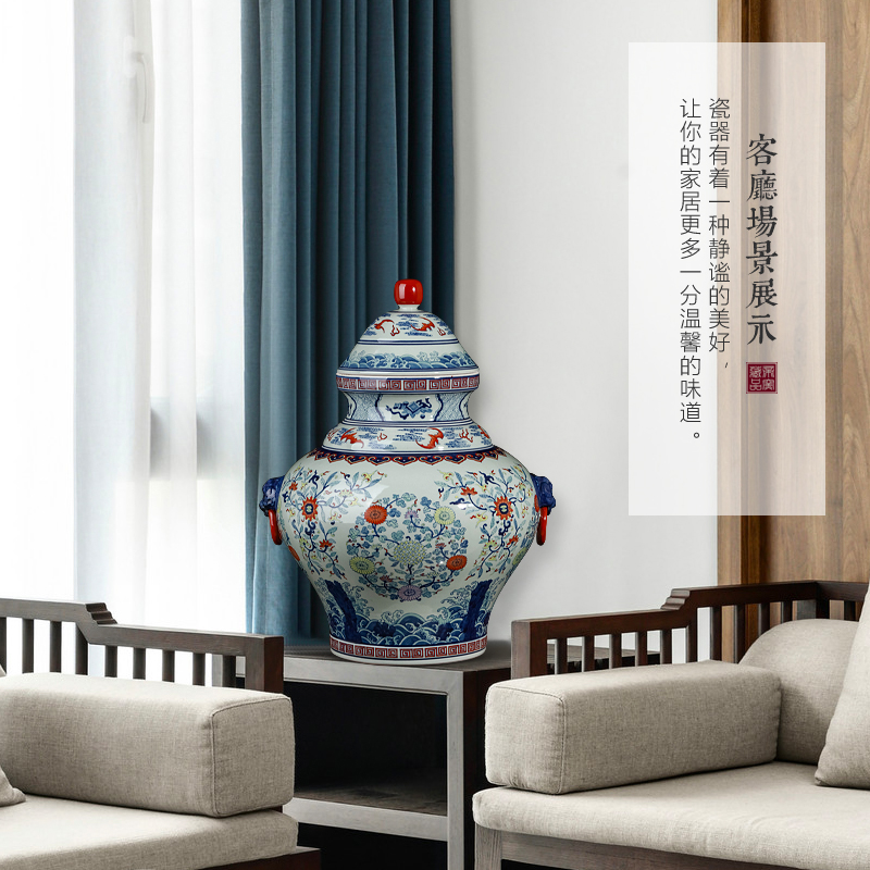 Jingdezhen blue and white color bucket storage tank is Chinese style antique hand - made ceramics sitting room porch rich ancient frame decorative furnishing articles