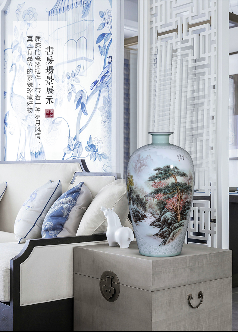 Jingdezhen ceramic new Chinese style pastel landscape carving vase dong - Ming li hand - made the sitting room porch TV ark, furnishing articles