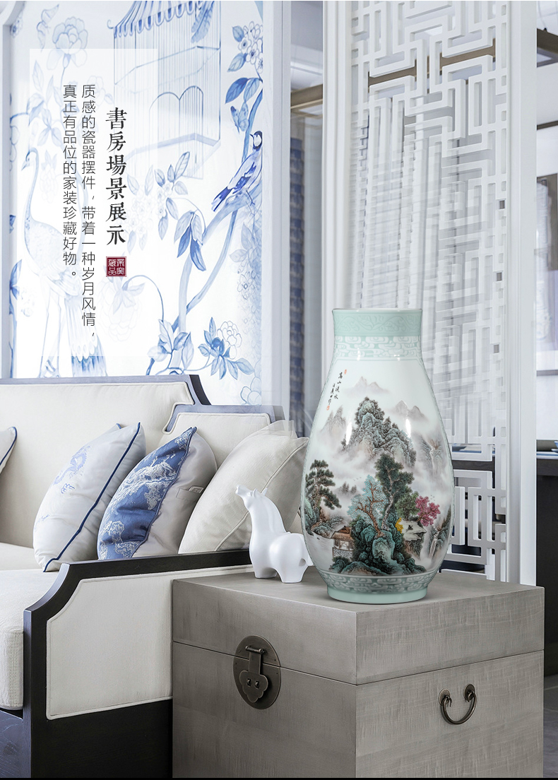 The Master of jingdezhen ceramics hand - made shadow green landscape vase sitting room porch study Chinese decorative furnishing articles