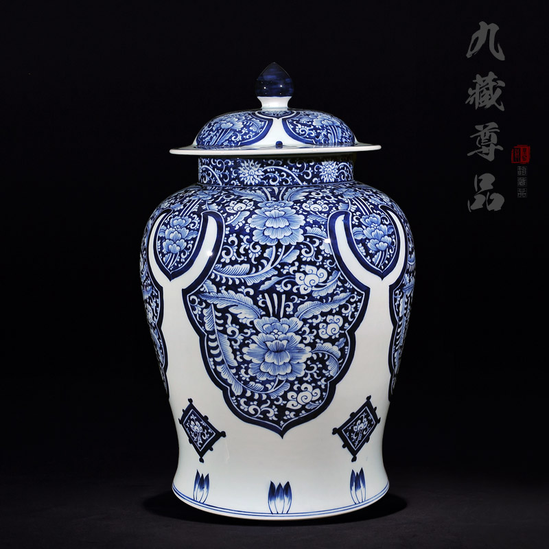 Copy a blue - and - white, yuan and Ming LuLianSheng jingdezhen ceramics with cover general tank craft ornaments TV ark, furnishing articles