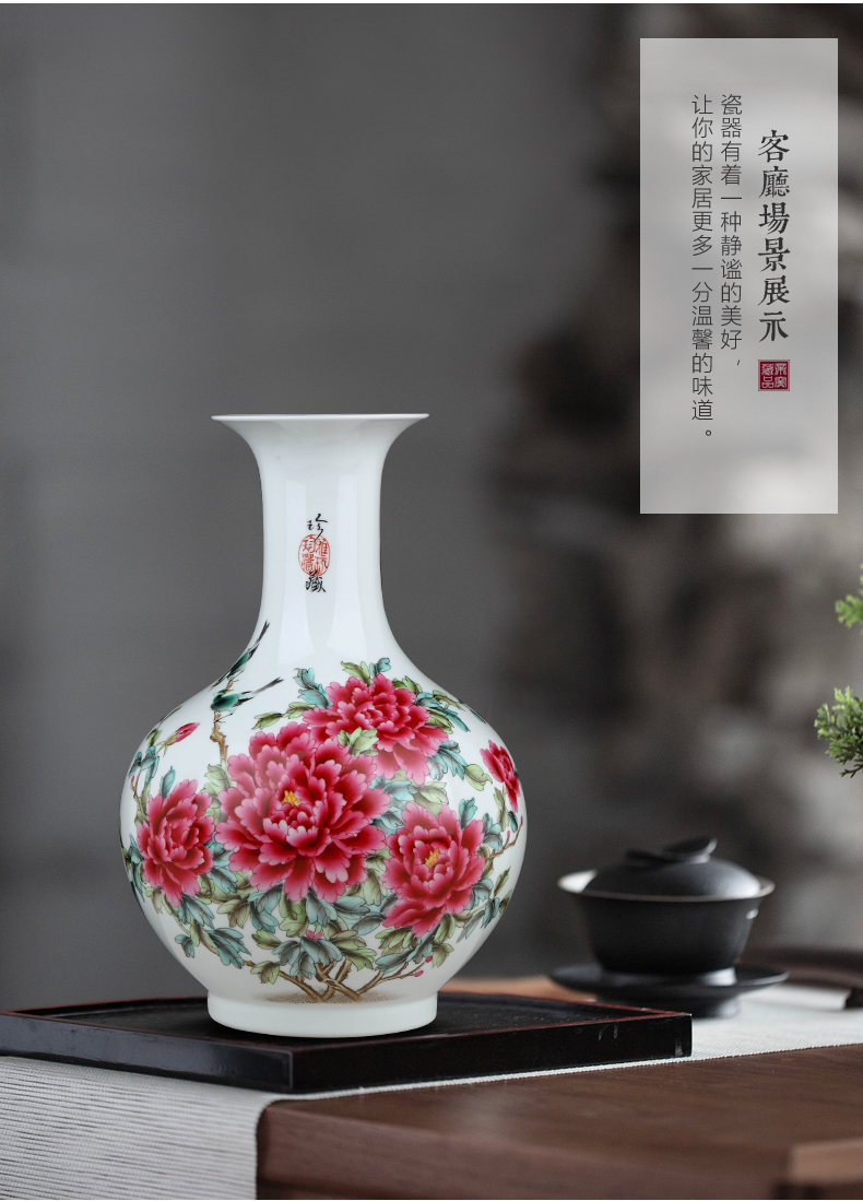 Jingdezhen ceramics master hand made peony vases, Chinese style living room porch TV ark, flower adornment furnishing articles