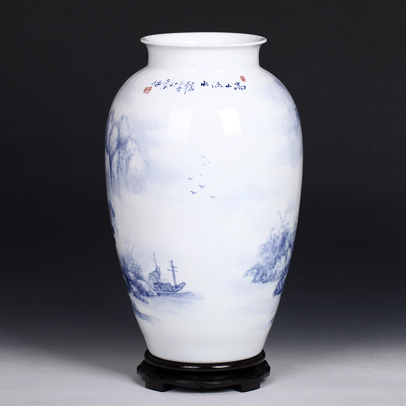 The Master of jingdezhen ceramics hand - made the village people of blue and white porcelain vase modern home fashion crafts