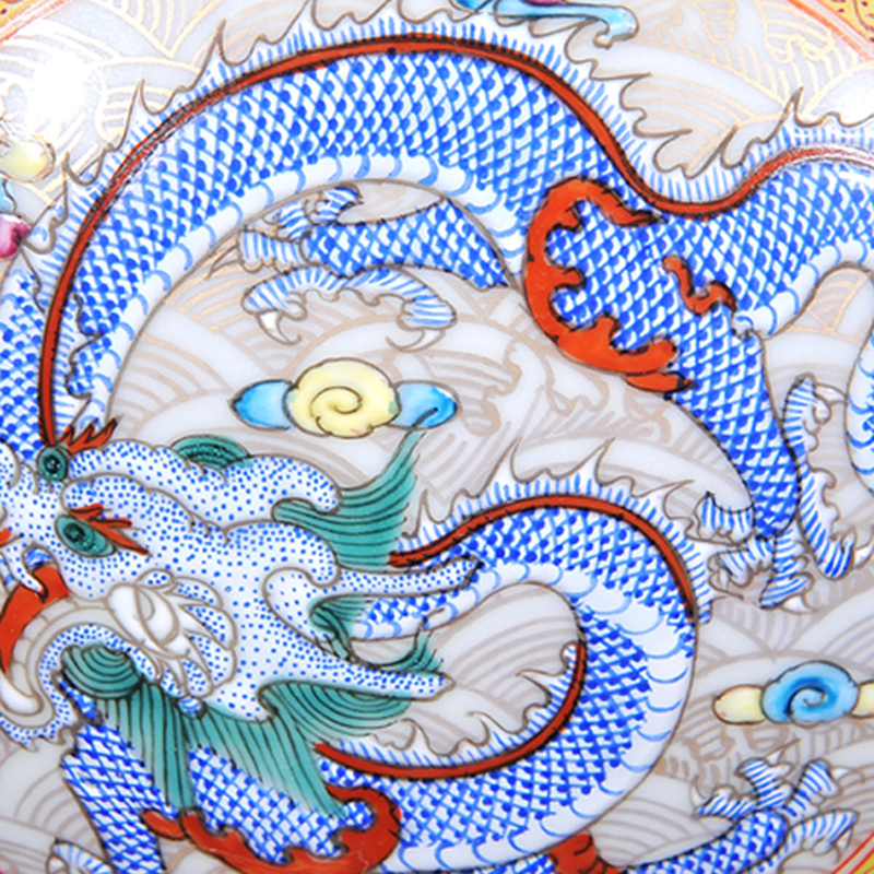 Jingdezhen ceramics antique hand - made pastel blue dragon on day deer listen drum home crafts