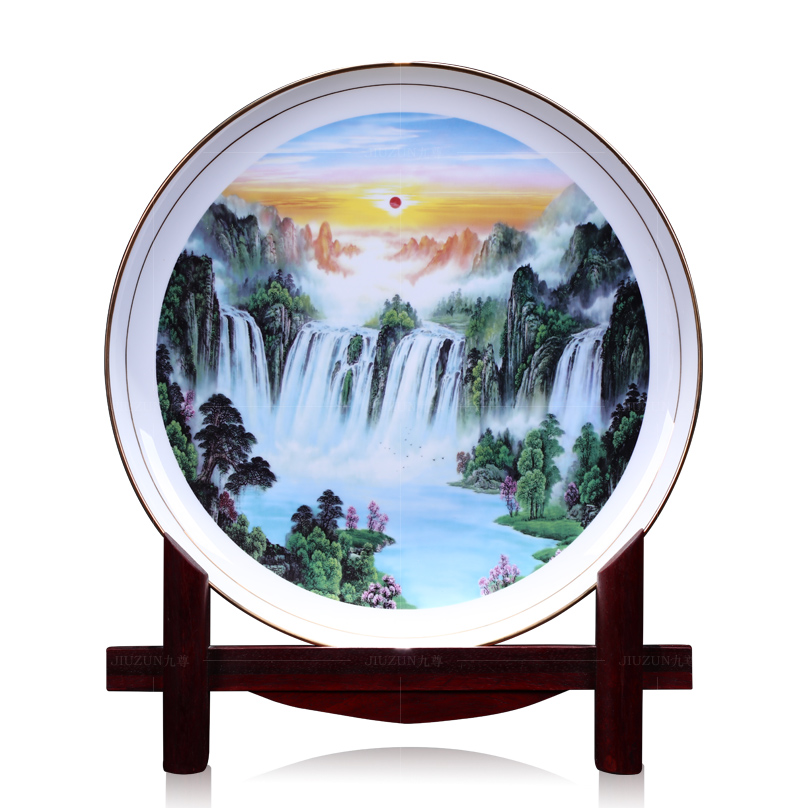 Jingdezhen ceramics decoration see big rivers, hang dish of modern Chinese style living room sat dish dish handicraft