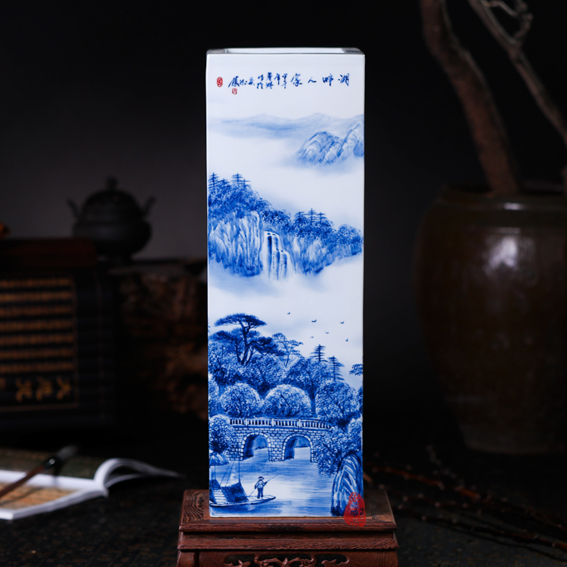The Master of jingdezhen ceramic hand - made lake house square vase floral outraged calligraphy and painting and calligraphy living room a study place