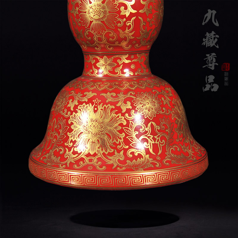 Jingdezhen ceramics antique hand - made with red paint wrap lotus flower aroma crafts are sitting room TV cabinet vase