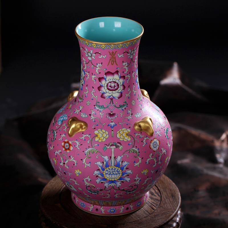 Jingdezhen ceramics vase imitation the qing qianlong pastel sheep first powder to branch grain bottle decoration handicraft furnishing articles