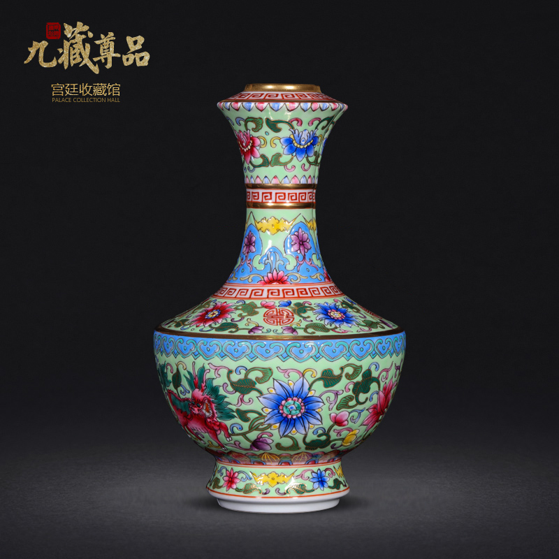 Jingdezhen ceramics antique hand - made the see colour green kirin enamel vase sitting room porch handicraft furnishing articles