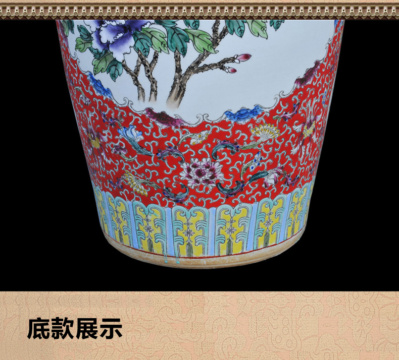 Jingdezhen ceramic vases, antique hand - made famille rose red to open the window charactizing a landing of large vase