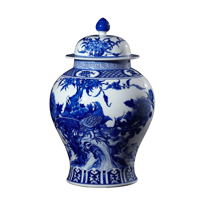 Jingdezhen ceramic vases, antique hand - made of blue and white porcelain painting of flowers and the general pot of tea pot home decoration furnishing articles