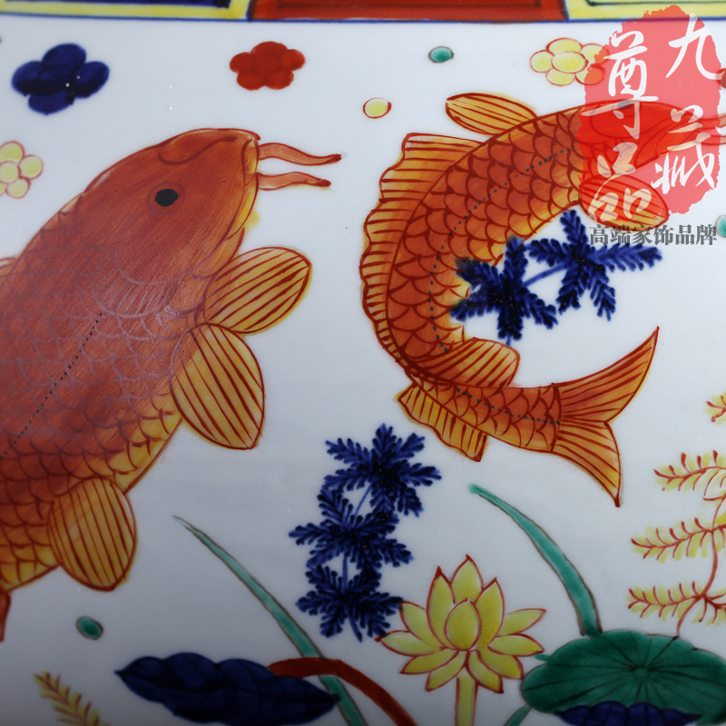 Jingdezhen ceramics imitation Ming jiajing colorful fish and algae grain tank vase vogue to live in the sitting room of archaize furnishing articles