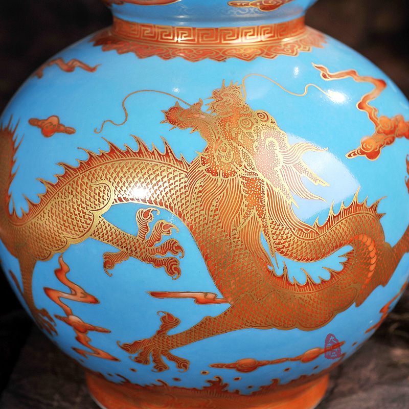 Jingdezhen ceramics archaize to the see colour blue dragon home sitting room place gourd vases, modern arts and crafts